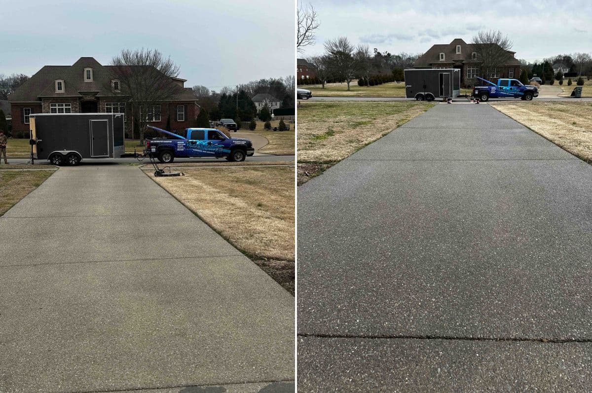 Before and after driveway concrete sealing — Luffman's Pressure Washing